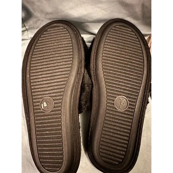 Victoria's Secret Women's Black Faux Fur Pearl Slippers Size L (9-10) - Picture 5 of 5